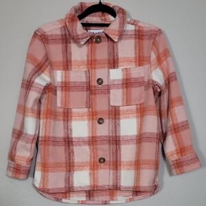 Old Navy Girls Plaid Flannel Shacket Size 8 Medium Orange Red Button Up